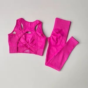 Pink Sports Bra and Leggings Yoga Set
